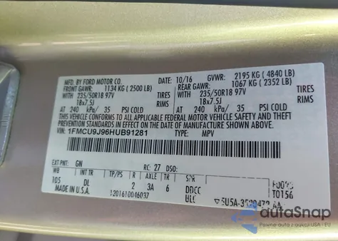 2017 Ford Escape Titanium from USA, damaged, VIN 1FMCU9J96HUB91281